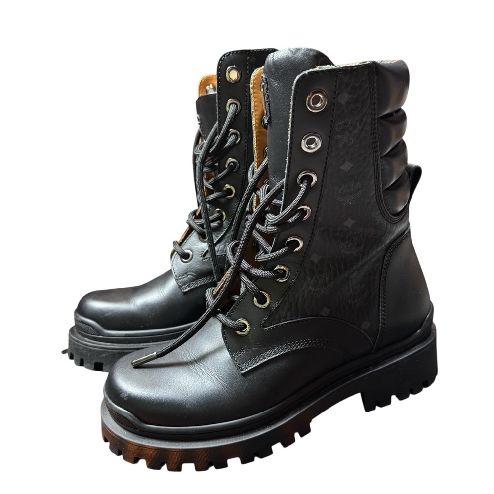 MCM Black Quilted Leather Combat Boots - Picture 14 of 15